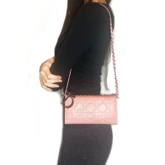 Authentic DIOR Lady Dior Long Flap Wallet Pink Trotter Cannage Lambskin Leather - Picture 3 of 13
